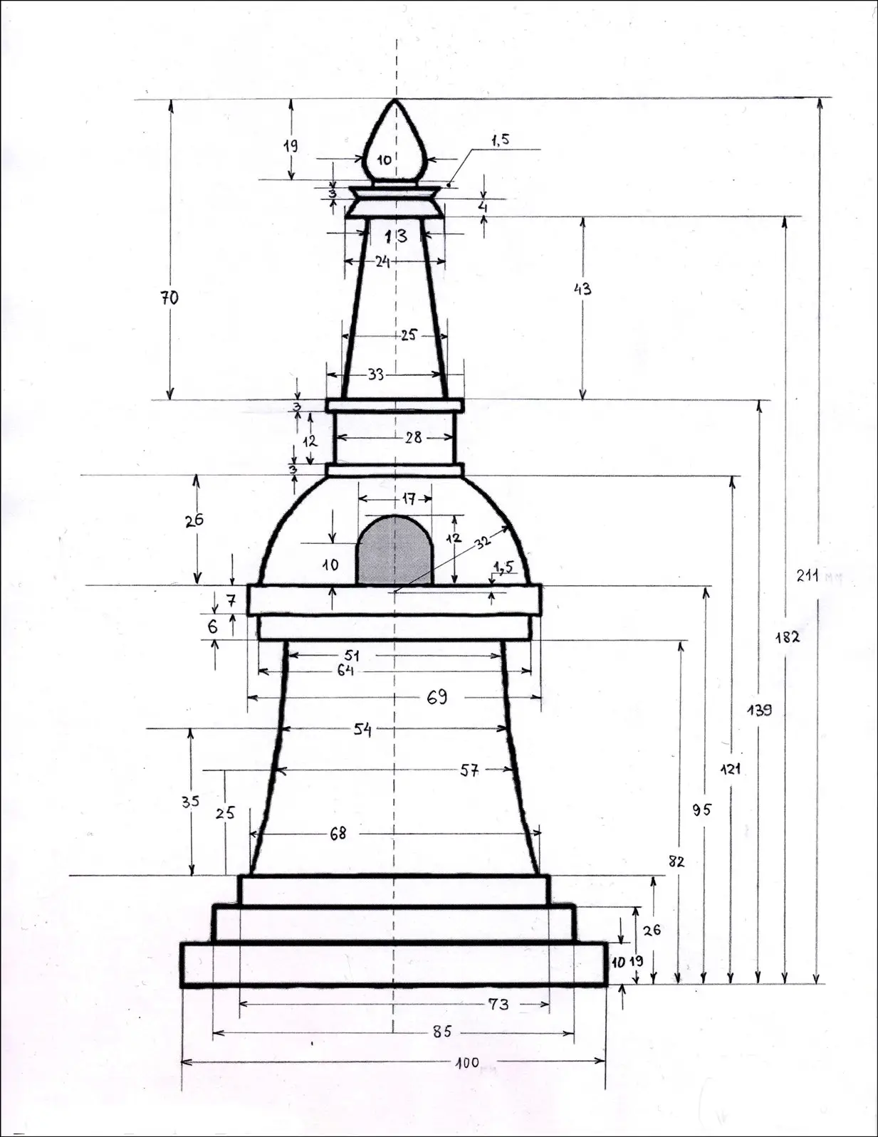 Проект ступы Б. Д. Дандарону на кладбище в Выдрино. В. М. Монтлевич