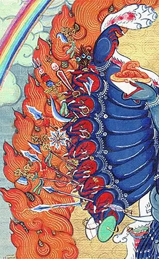 Атрибуты в правых руках Шри Ваджрабхайравы